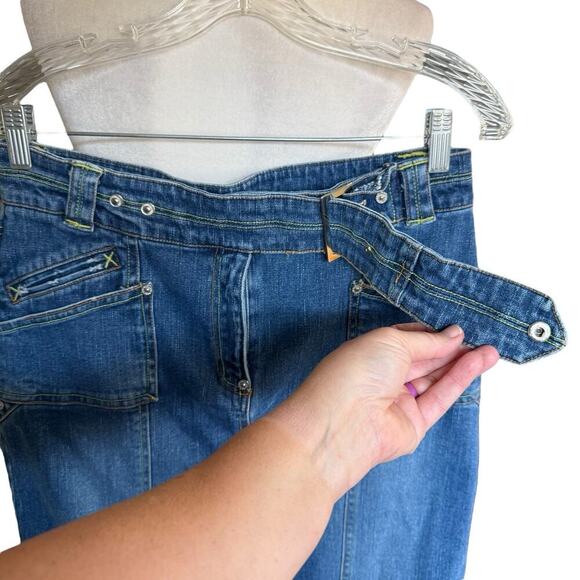 Vtg Y2K Vezucci Jeans Skirt Denim Slits Belted Midi Stretch 8 Western Cowgirl - Picture 4 of 11